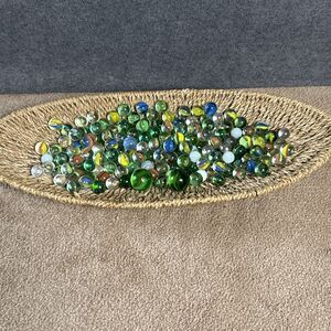 2 Pound Lot marbles mixed colors sizes and designs white red yellow blue green